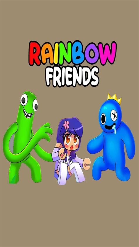 an image of three cartoon characters with the words rainbow friends