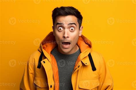 a man on solid color background photoshoot with Surprise facial