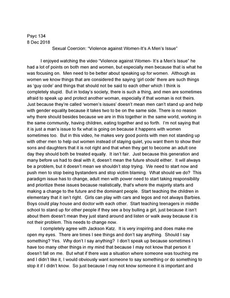 Sexual Coercion Videos - Psyc 134 8 Dec 2018 Sexual Coercion: “Violence