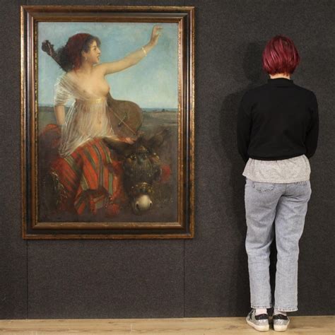 century oil  canvas italian painting gipsy girl nude