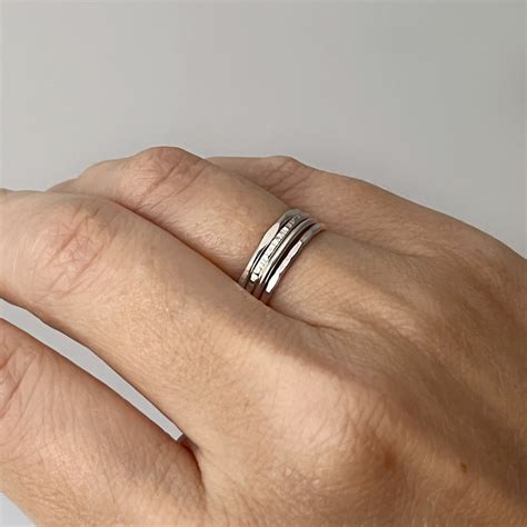 thin skinny sterling silver stacking ring simple textured ring