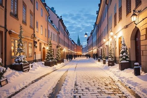 Premium AI Image | Evening winter scenery of street in Old Town Gamla ...