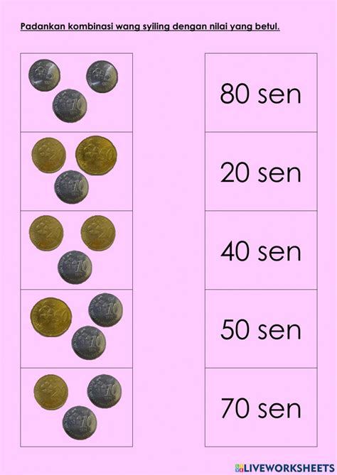 kombinasi wang syiling worksheet  worksheets
