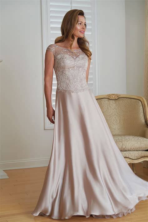 K218007 Couture Satin Face Chiffon MOB Dress with Boat Neckline
