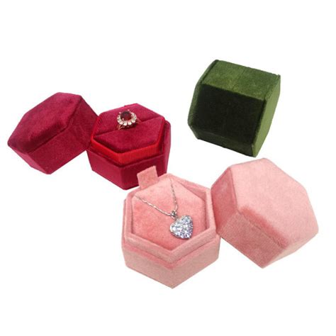 hexagon velvet ring box single ring display holder  detachable lid