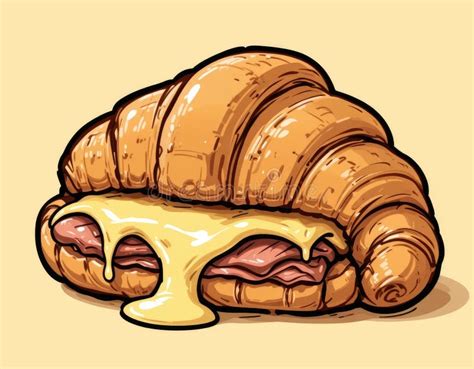 delicious ham  cheese croissant cartoon illustration  food lovers