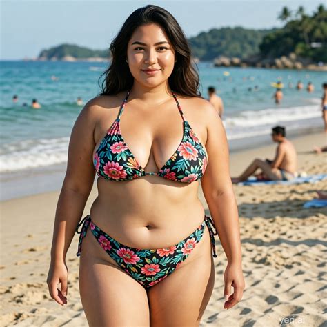 chubby woman  bikini  beach