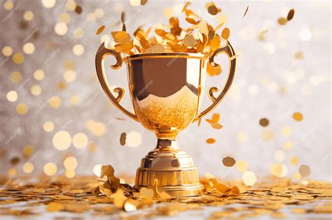 Premium AI Image | Gold winner cup with confetti Golden champion cup ...