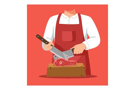 Butcher Cutting Fresh Meat on Wooden Boa Graphic by DesignVectx