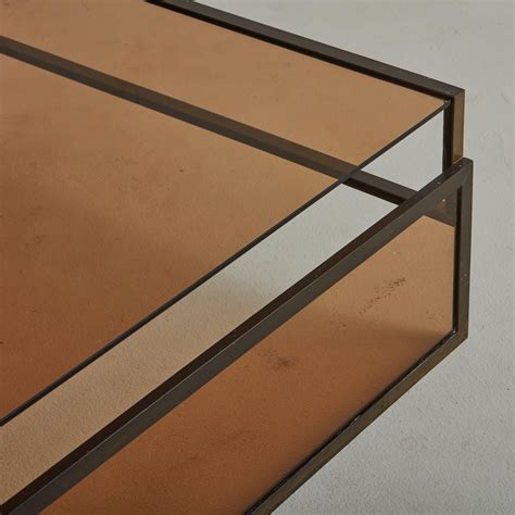 Modernist Amber Glass Coffee Table with Iron Block Frame, France 20th