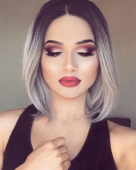 папальный омбре на тёмные короткие волосы | Grey ombre hair, Ombre hair ...