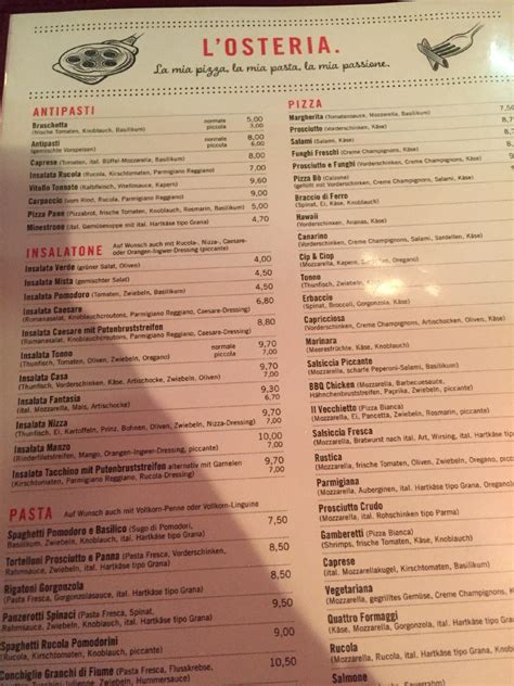 Speisekarte von L'Osteria Wien Hauptbahnhof pizza, Wien, Am