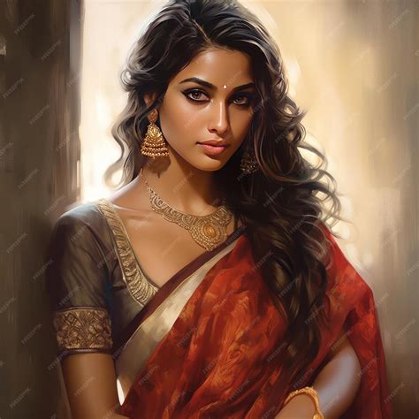 A beautiful girl wearing indian deep neck saree generative AI | Premium