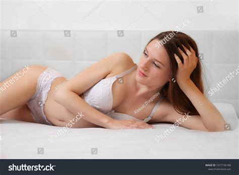 Portrait Beautiful Girl On White Bed Stock Photo 1077156188 | Shutterstock