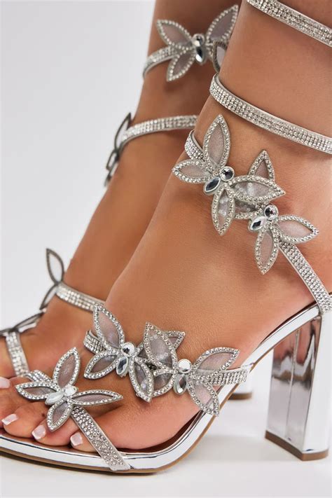 blend  butterfly wrap  heeled sandals silver fashion nova