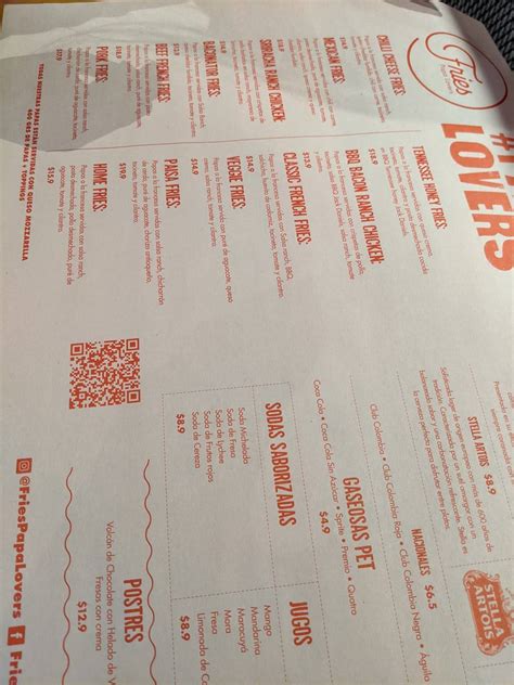 Menu at Fries Papa Lovers restaurant, Colombia