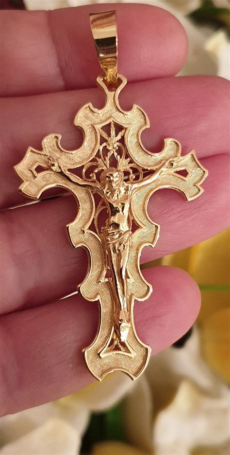 Rare 18k Solid LARGE Gold Cross Pendant Women/byzantine Cross | Etsy