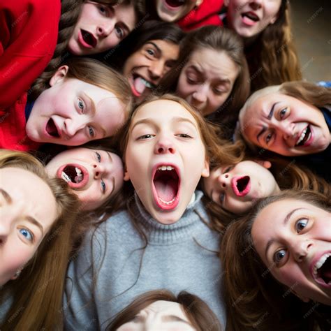 Premium AI Image | a group of girls with mouth open with the word " i'm