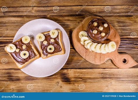Two Sandwiches with Chocolate Spread on a Plate. Sandwich Like a Bear