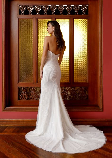 Strapless Beaded Wedding Gown with Cat-Eye Bustline – Lotus Threads Bridal