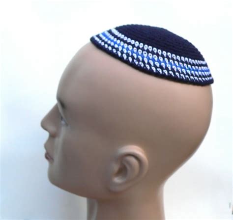 Crochet KIPPAH Knitted Yamaka Yarmulka Blue Kippa Jewish Hat 6" Head ...