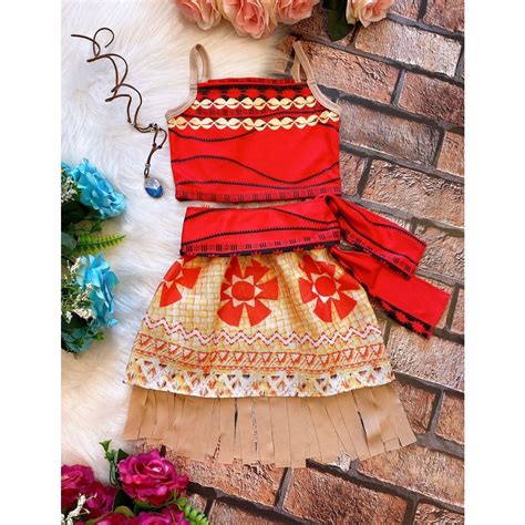 Fantasia Infantil Moana Roupa de Princesa Disney Com Colar Aniversário ...