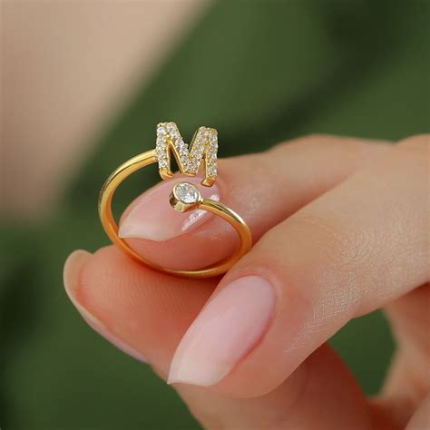 Personalize Pave Initial Ring, Diamond Letter Ring, Gold Cubic Zirconia ...