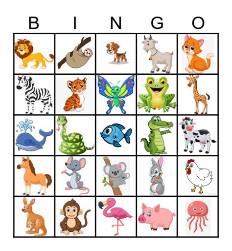Animal Bingo Card