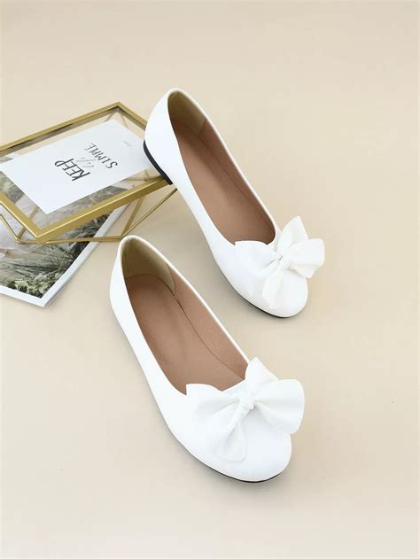 fallwinter women white bow decor ballet flats preppy  toe flat