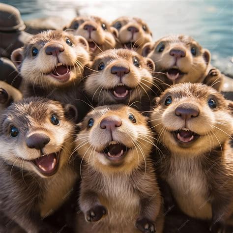 premium photo  group  otters   smiling