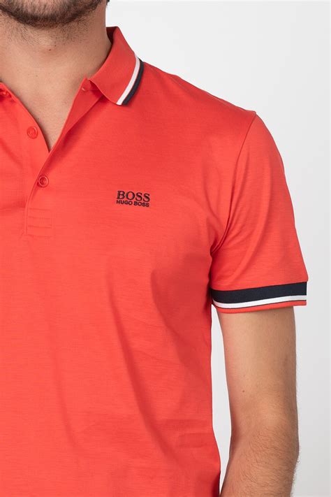 Boss Hugo Boss, Тениска с яка и бродирано лого, Червен, M - eMAG.bg