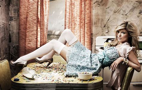 Wallpaper girl, table, model, stockings, dress, Newspapers, lies ...