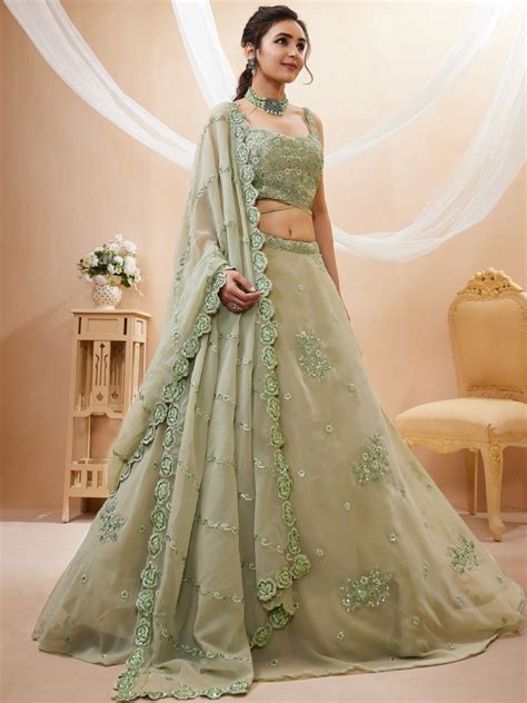 pretty pista green sequins georgette engagement wear lehenga choli