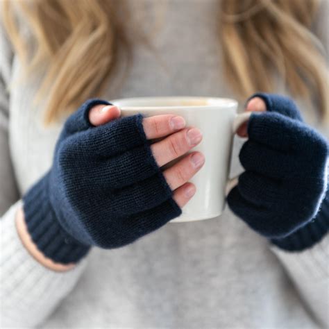 Cashmere fingerless gloves, made in Scotland.