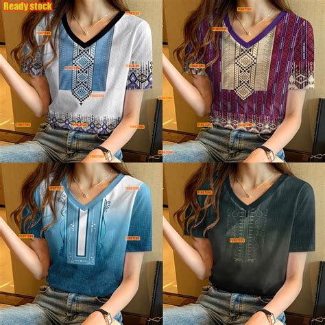 neck tshirt  women philippine ethnic tribal modern barong  shirt