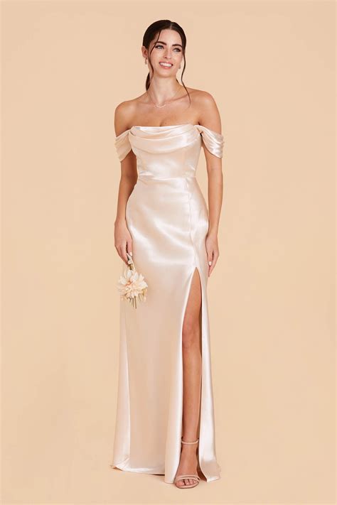 Mia Shiny Satin Champagne Little White Dress | Birdy Grey