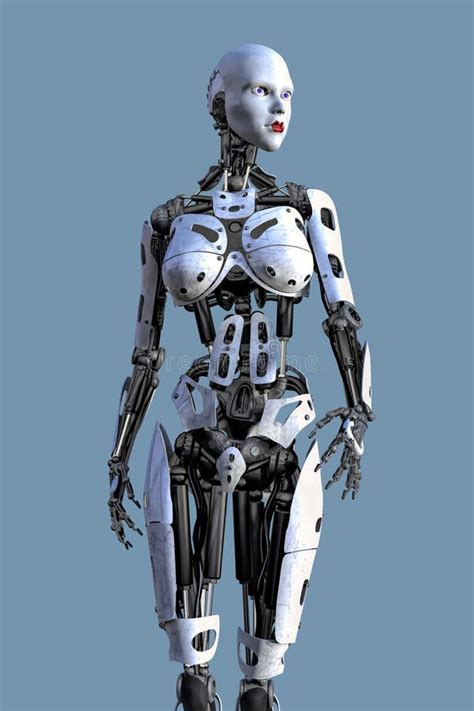 female robot   camera isolated stock image illustration