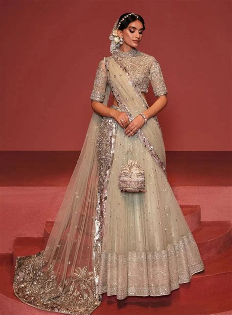 buy traditional silver bridal lehenga choli  dupatta nameera  farooq