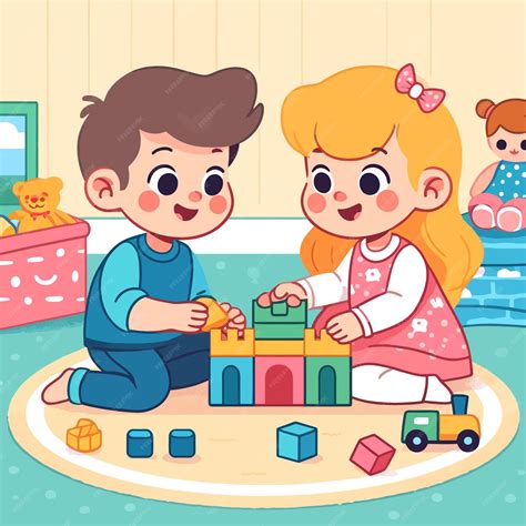 Premium Vector | Cartoon twin siblings brother and sister playing
