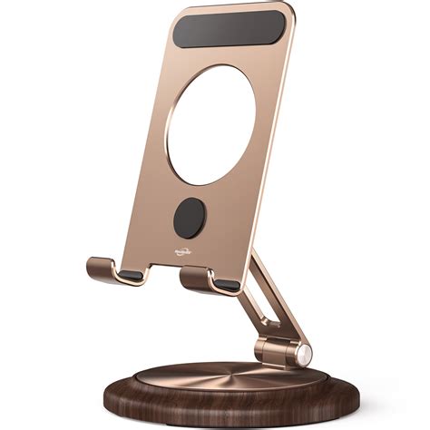 Suport de telefon de birou, Aliaj de aluminiu si lemn, Rotire la 360