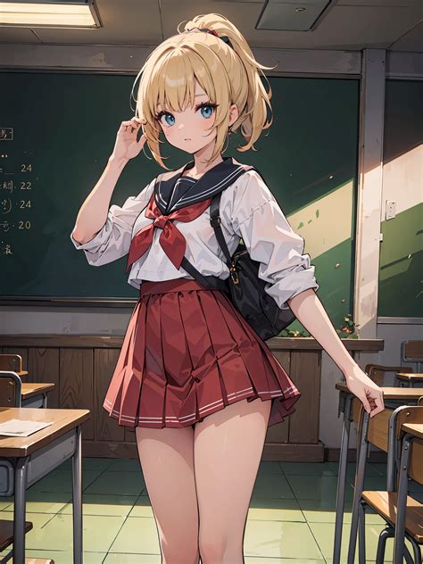 anime girl  school uniform standing  front   blackboard seaart ai