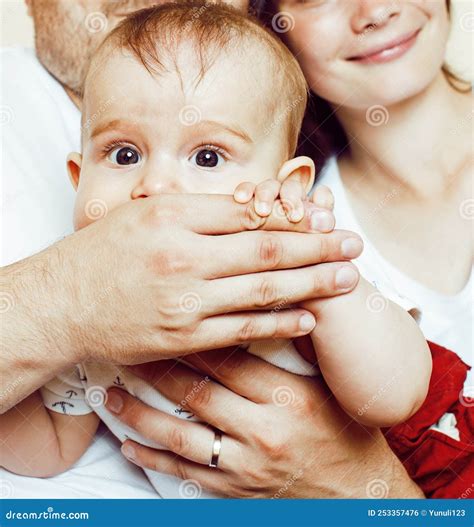 Young Brunette Happy Mother Holding Toddler Baby Son, Breast-feeding