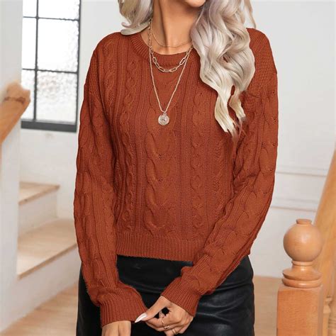 RYDCOT Dressy Sweaters for Women Casual Long Sleeve Round Neck Sweater