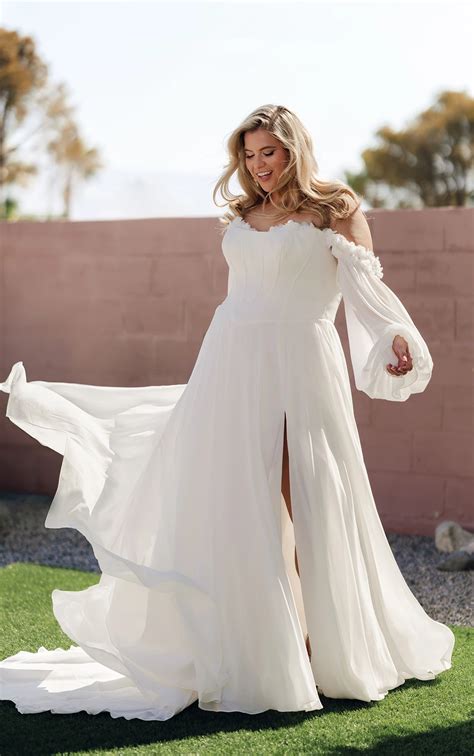 Plus Size Corseted A-Line Wedding Dress with Floral Neckline