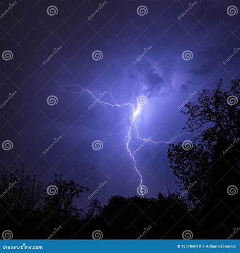 Summer Stormy Night with Fantastic Lighning Show Stock Photo - Image of