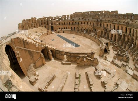 tunisia roman amphitheatre el jem ruins  res stock photography