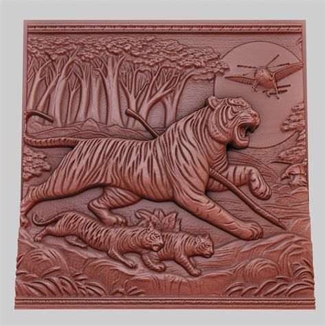 3D file The tiger hunts 3d printer model animal model obj stl 🐅 ・3D