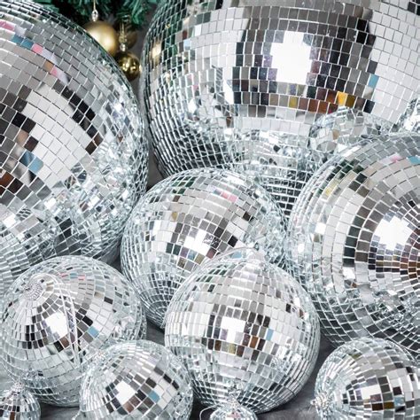 Pack of 2 - 10" Silver Disco Mirror Ball - Large Disco Ball with Hanging Swivel Ring