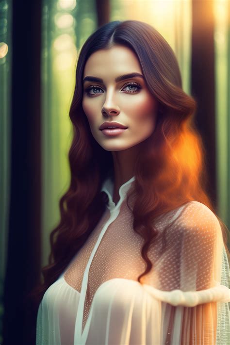 Lexica - Skinny lady in fantasy woods in see through shirt