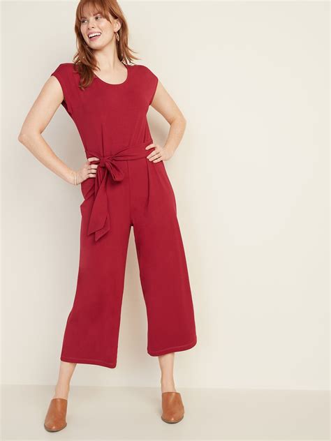 Jersey Tie-Belt Cap-Sleeve Jumpsuit for Women | Old Navy | Jumpsuit